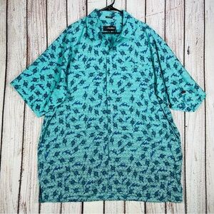 FUBU Shirt Mens XXL Blue Green Short Sleeve Y2k Hip Hop Button Down 90s …